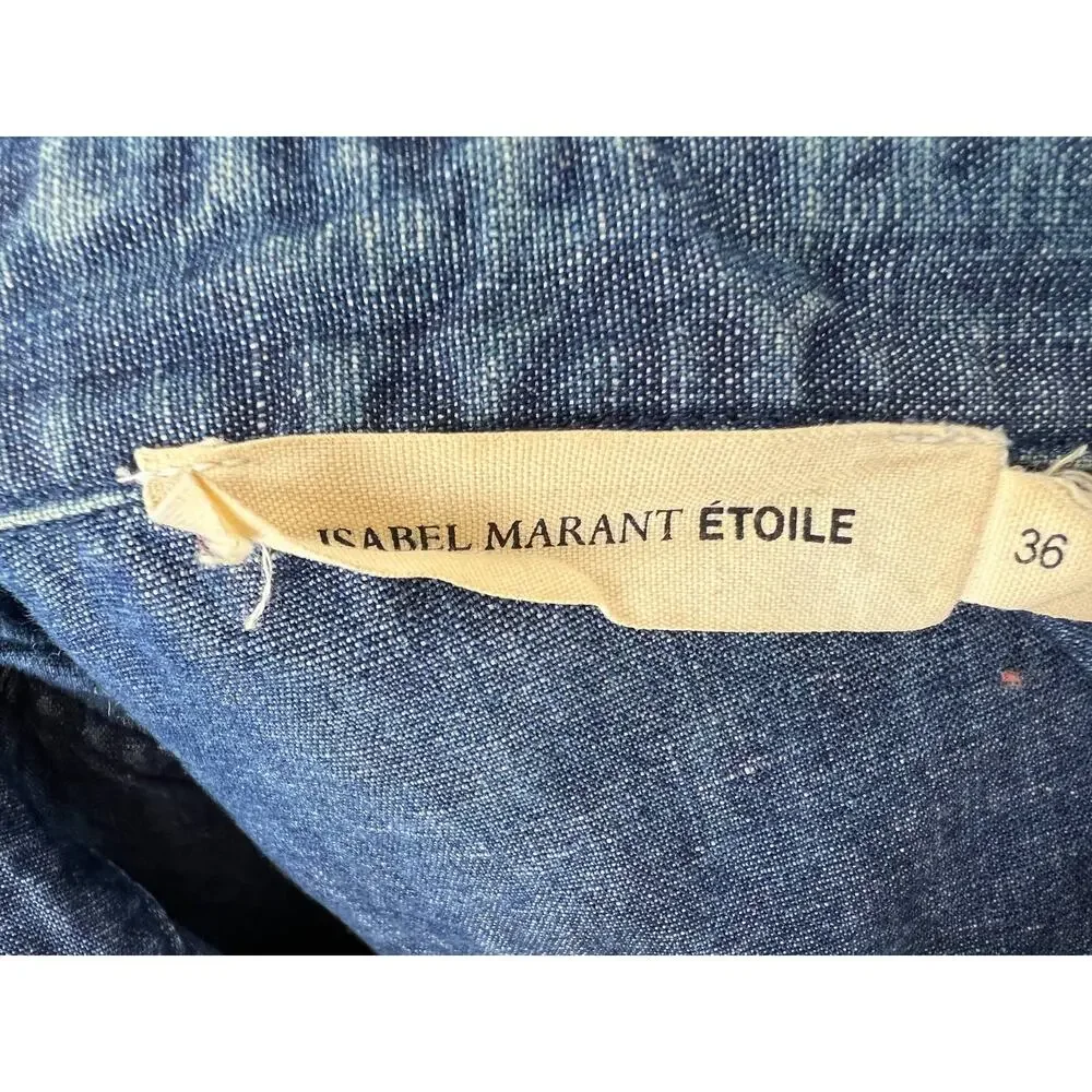 Isabel Marant Etoile Blue Cotton Linen Blend Brocade Denim Jacket Size 36